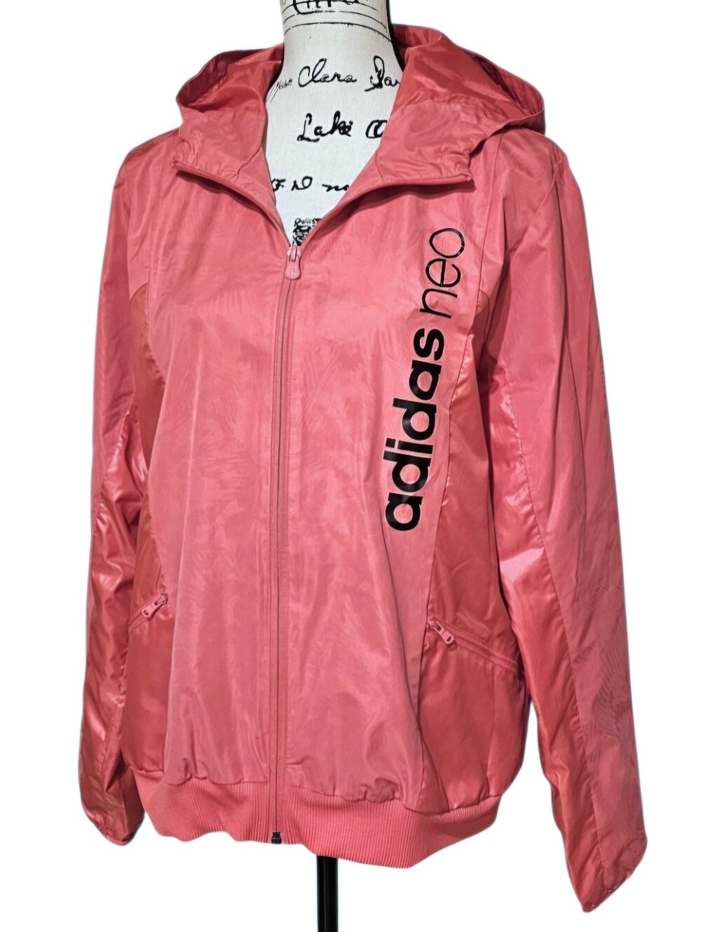 adidas neo Coral Pink Hooded Bomber Jacket